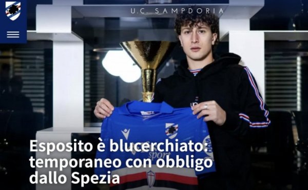 官方: 桑普多利亚先租后买S·埃斯波西托, 是国米先锋皮奥的年老